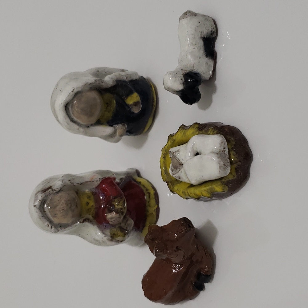 New Small Hand-Built Ceramic Glazed Nativity Set with Animals